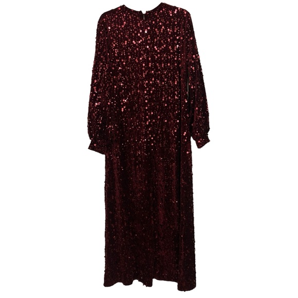 NEW MODA SELVIM Burgundy Allover Sequin Long Sleeve Maxi Dress - Picture 6 of 13